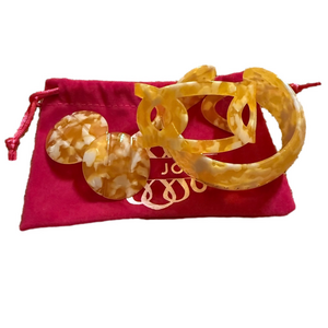 Sassy Jones Yellow and Cream Zaria Earrings & Bracelet 3 Pcs Set.